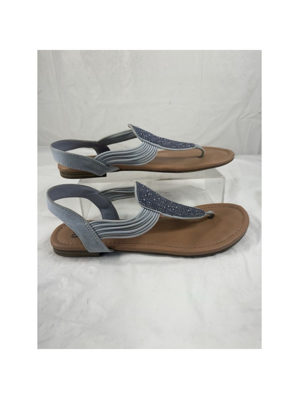 SM New York Women's Ellie T-Strap Blue Textile Sz 8 Medium
